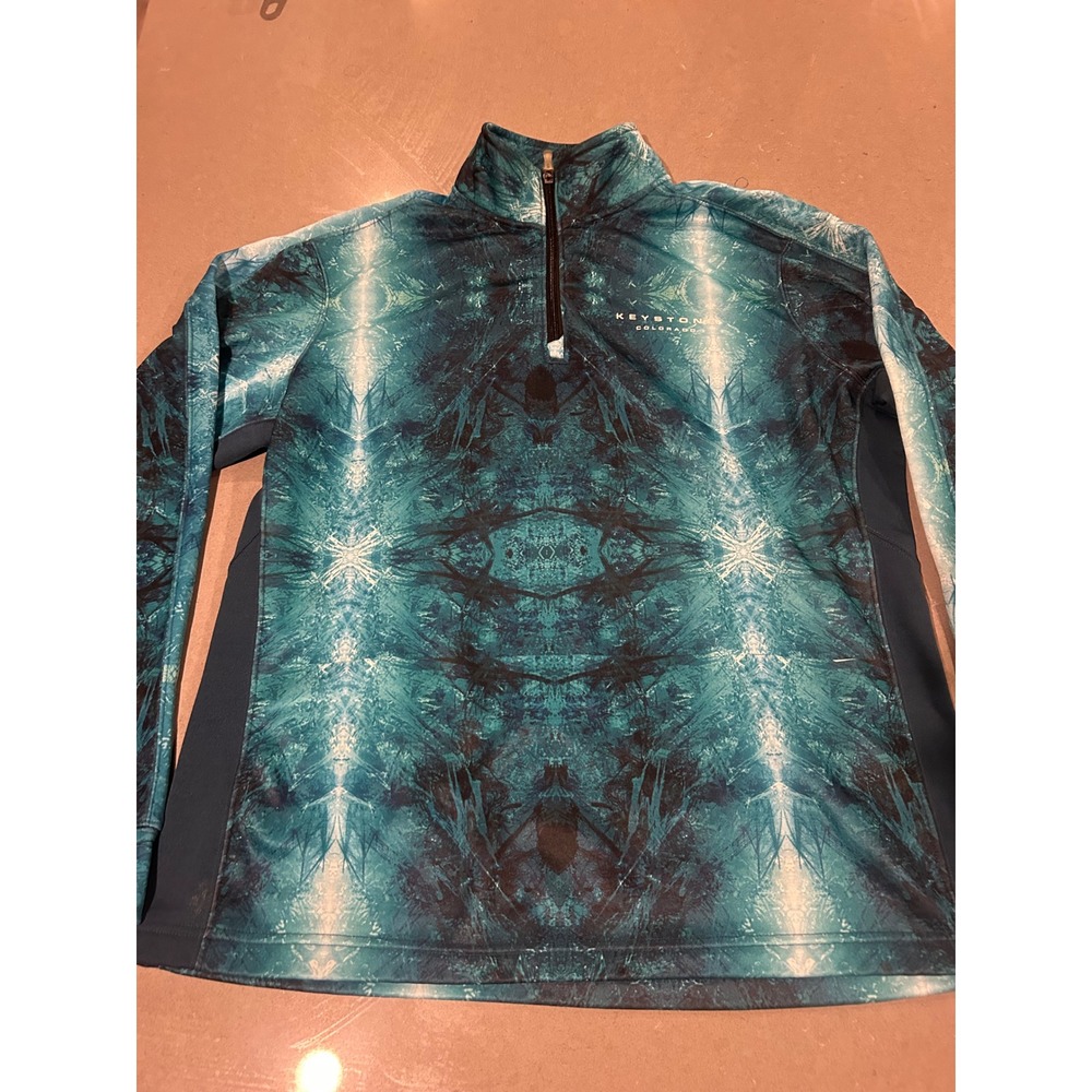 Keystone Colorado Womens Athletic 1/4 Zip‎ Long Sleeve Shirt XL Teal Abstract
